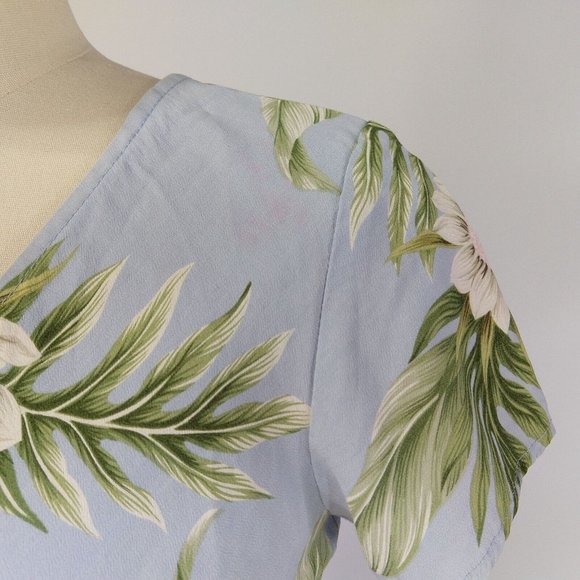 Vintage Kaua'iana Hawaiian Midi Dress Size M Petite Blue Floral Tropical *FLAWS - Picture 6 of 14